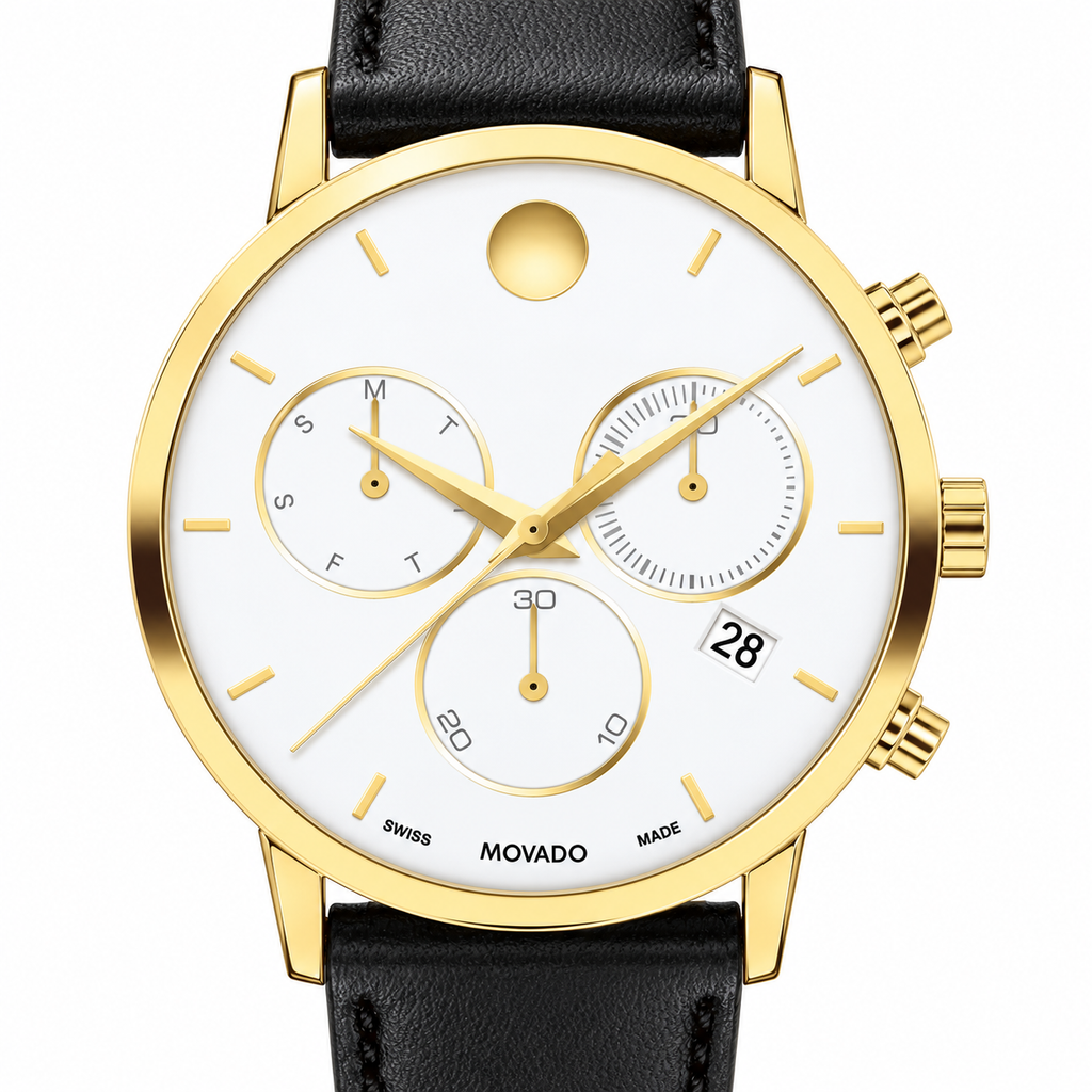 Movado Museum Classic Chronograph 42mm White Dial Men's Watch 0607888 — dial detail