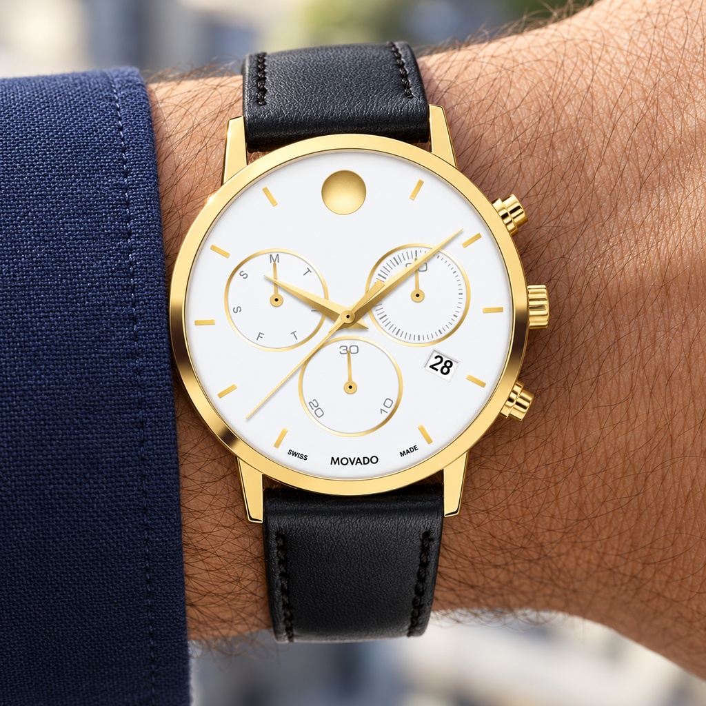 Movado Museum Classic Chronograph 42mm White Dial Men's Watch 0607888 — wrist alternate