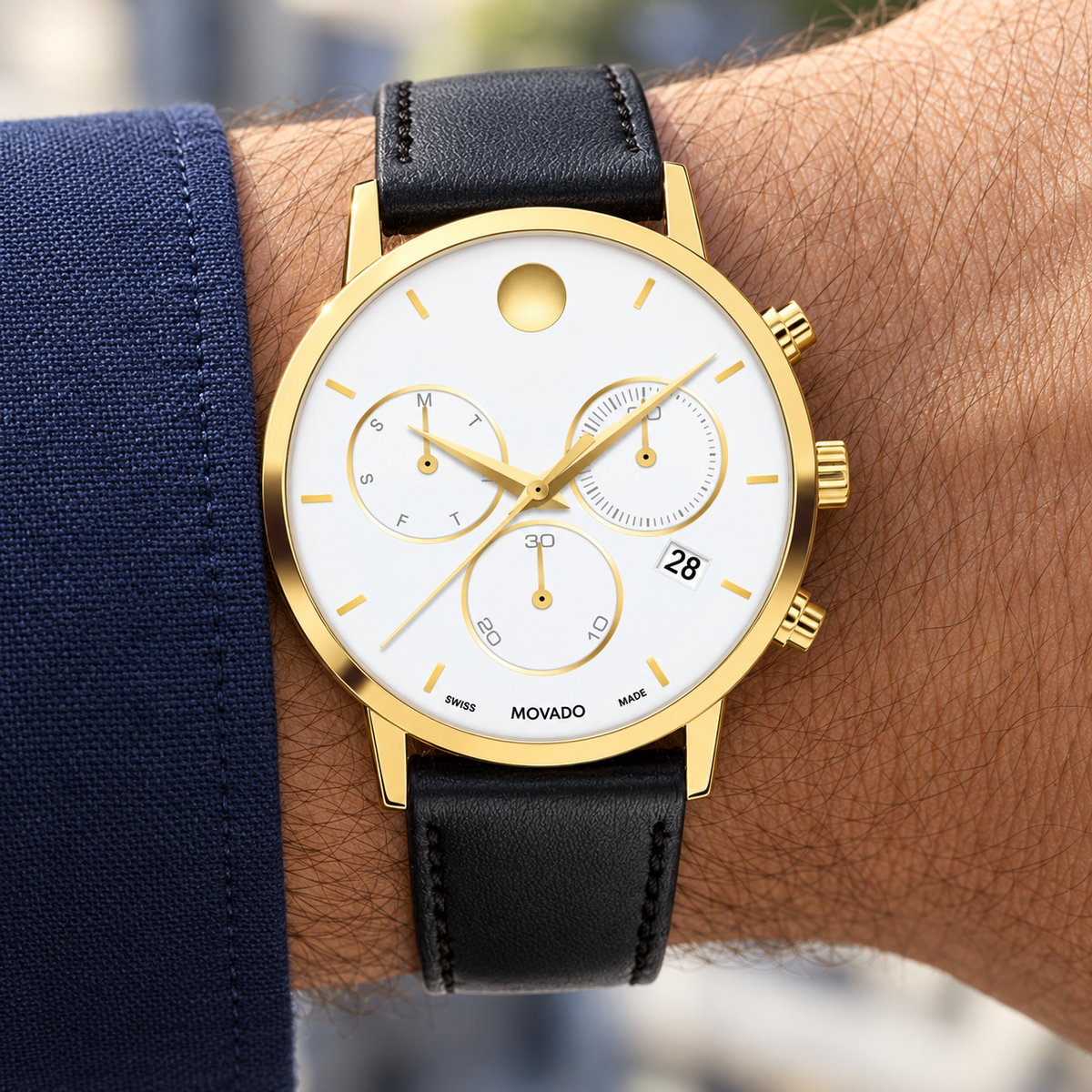 Movado Museum Classic Chronograph 42mm White Dial Men's Watch 0607888 — wrist alternate