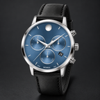 Movado Museum Classic Chronograph 42mm Blue Dial Men's Watch 0607889 — three quarter