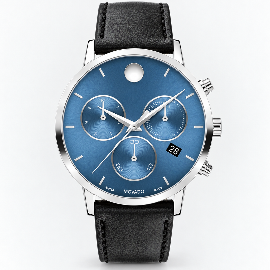 Movado Museum Classic Chronograph 42mm Blue Dial Men's Watch 0607889 — dial detail