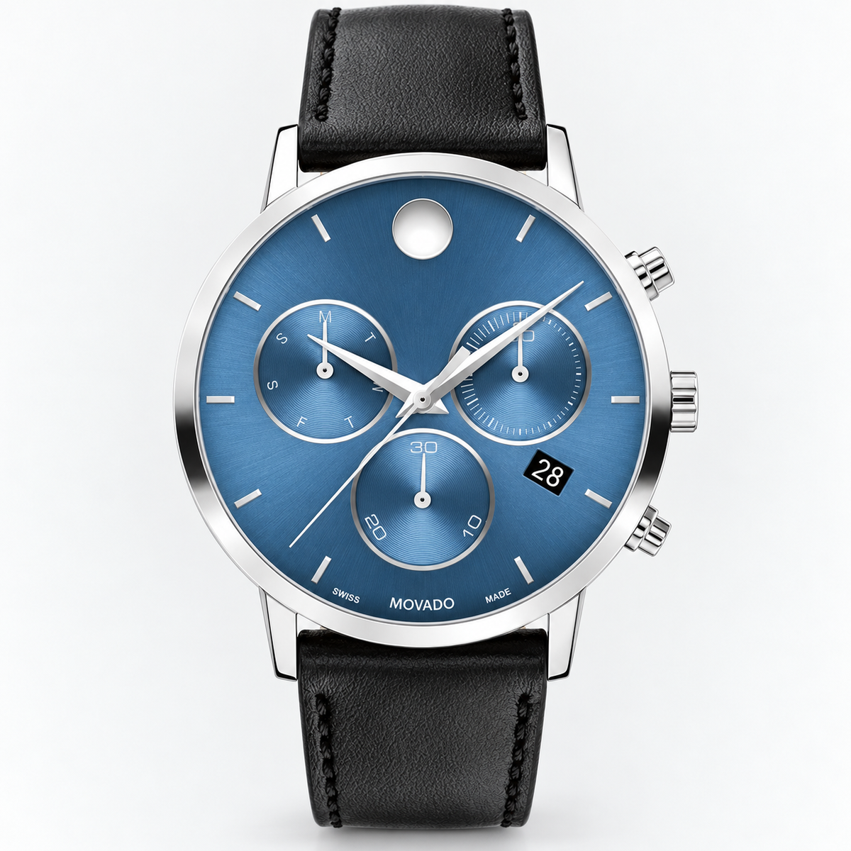Movado Museum Classic Chronograph 42mm Blue Dial Men's Watch 0607889 — dial detail