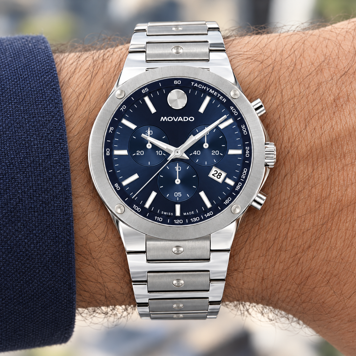 Movado SE Chronograph 42mm Blue Dial Men's Watch 0607931 — wrist alternate