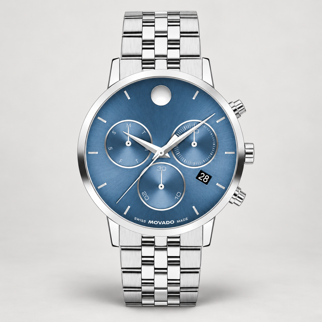 Movado Museum Classic Chronograph 42mm Blue Dial Men's Watch 0607998 — front