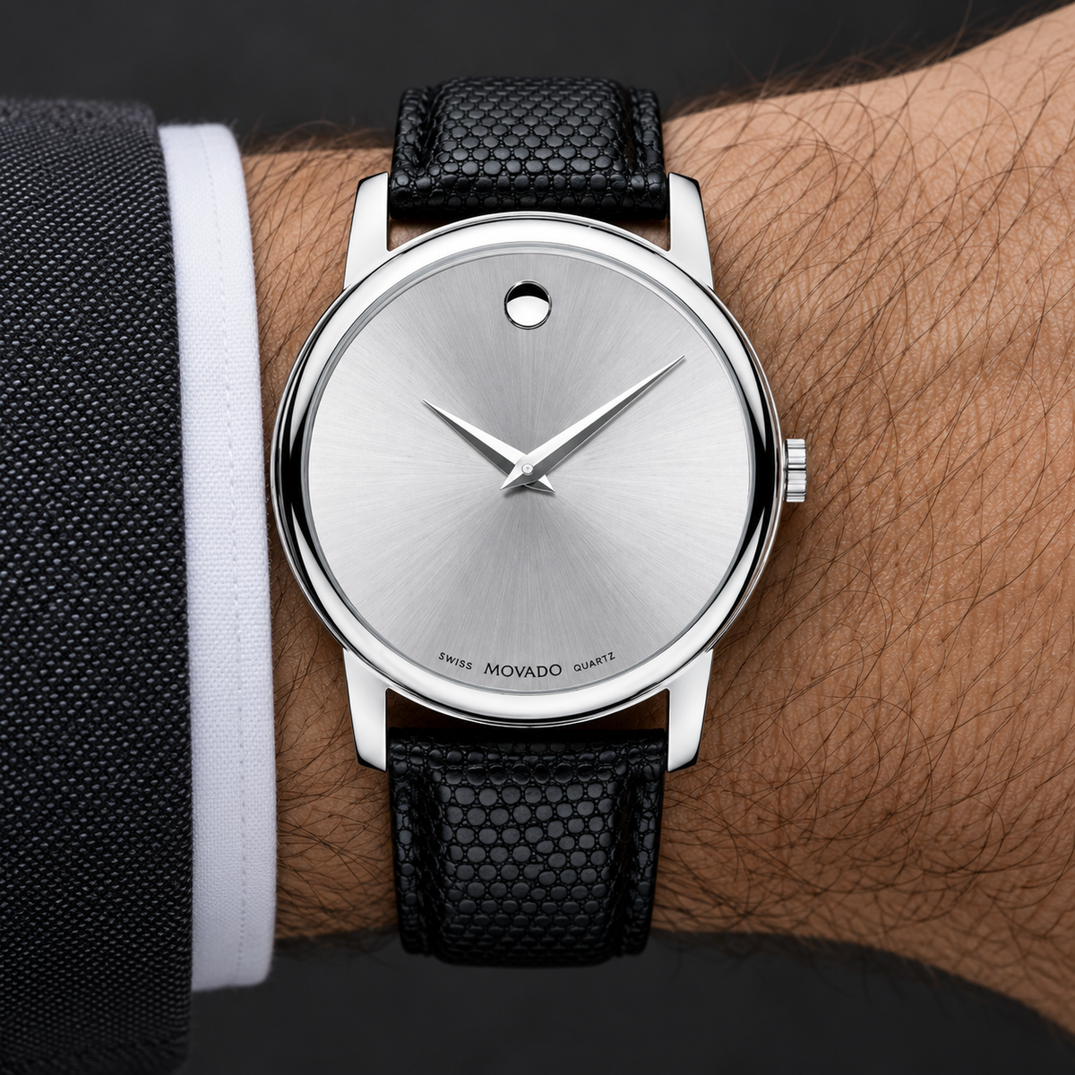 Movado Museum 39mm Silver Dial Men's Watch 2100001 — wrist