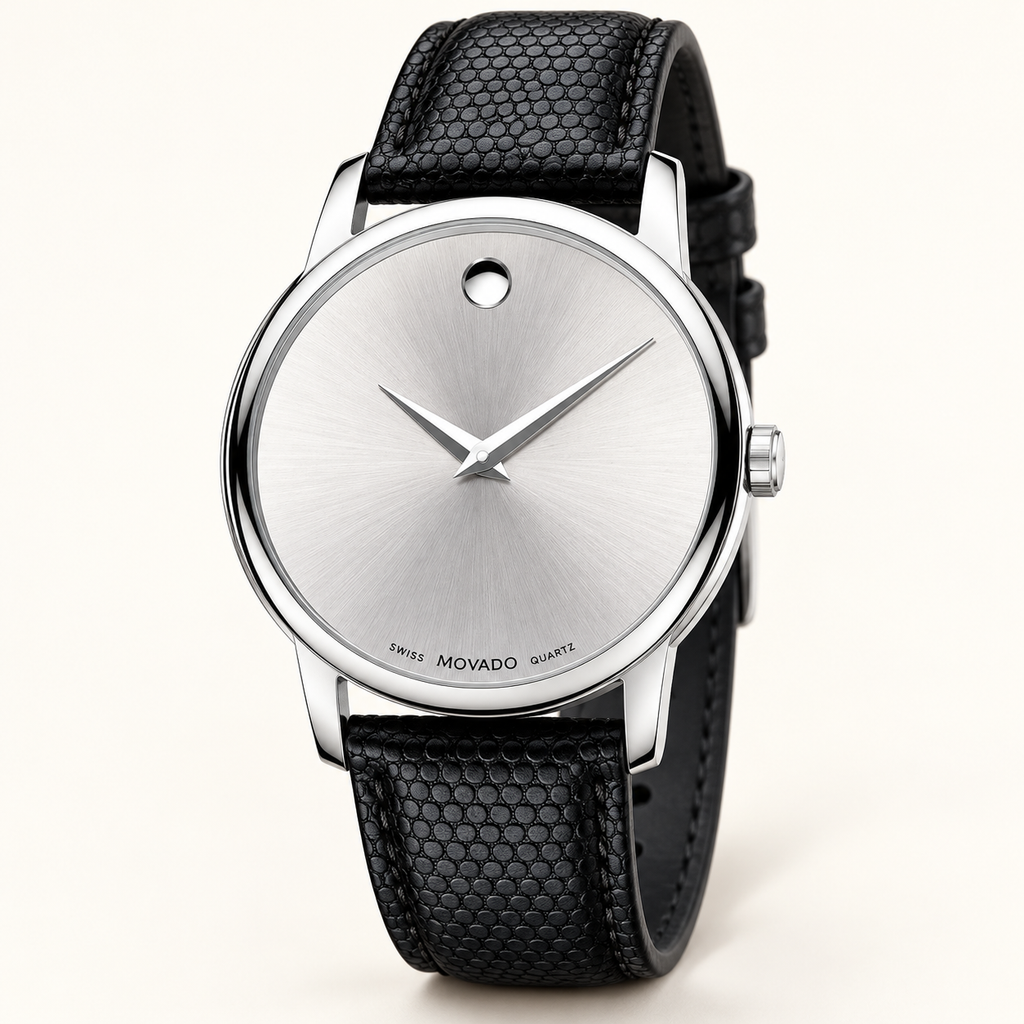 Movado Museum 39mm Silver Dial Men's Watch 2100001 — three quarter