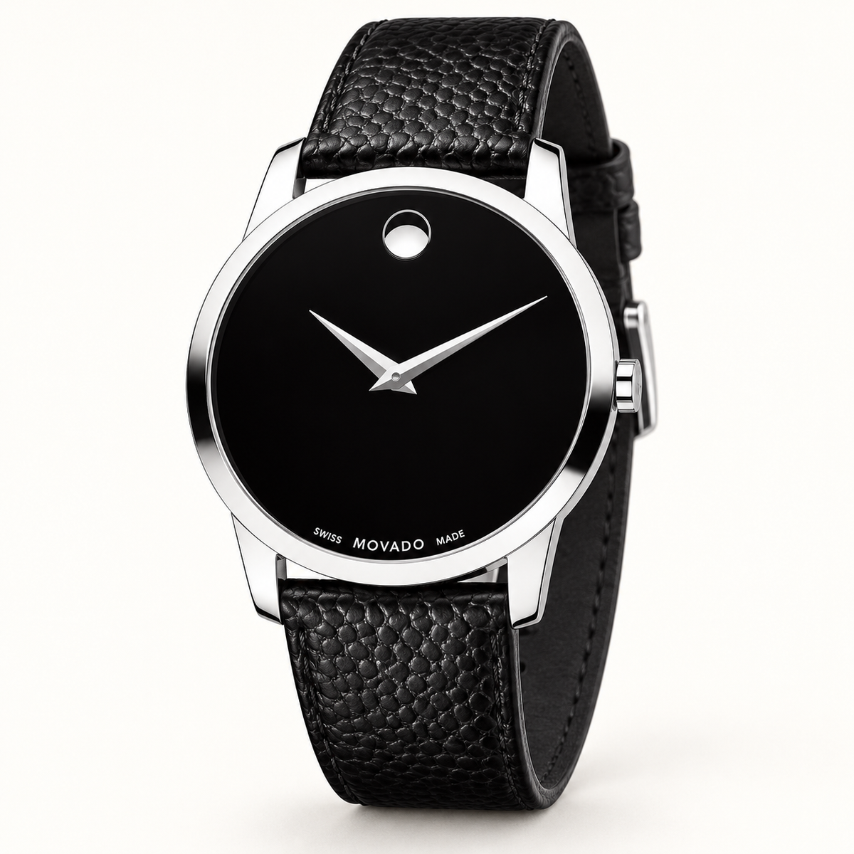 Movado Museum 38mm Black Dial Men's Watch 2100002 — three quarter