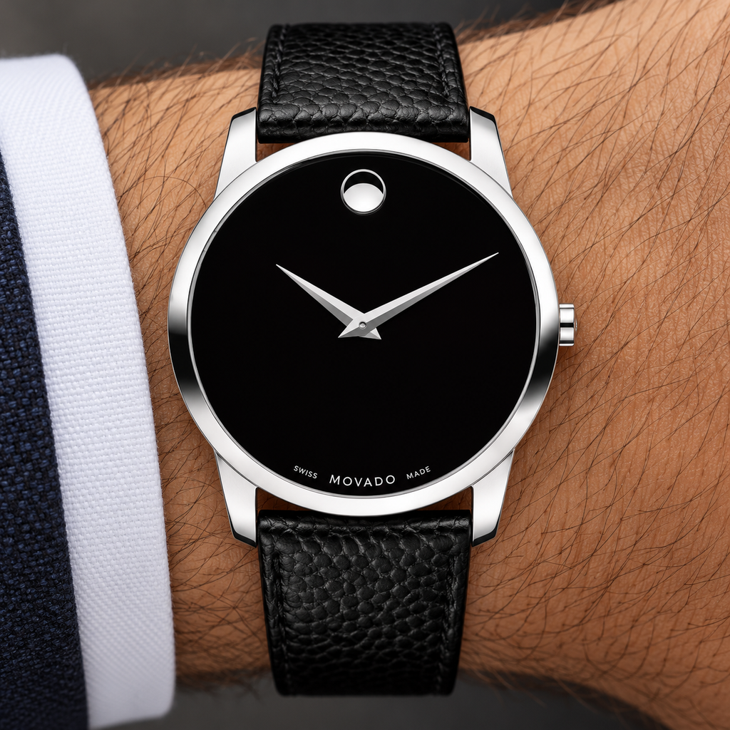Movado Museum 38mm Black Dial Men's Watch 2100002 — dial detail
