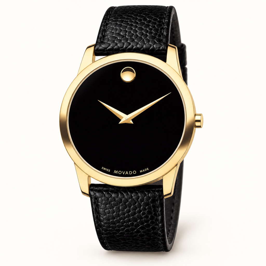 Movado Museum 38mm Black Dial Men's Watch 2100005 — three quarter
