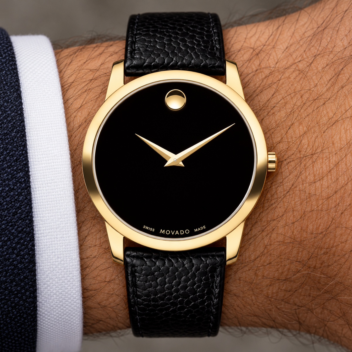 Movado Museum 38mm Black Dial Men's Watch 2100005 — dial detail