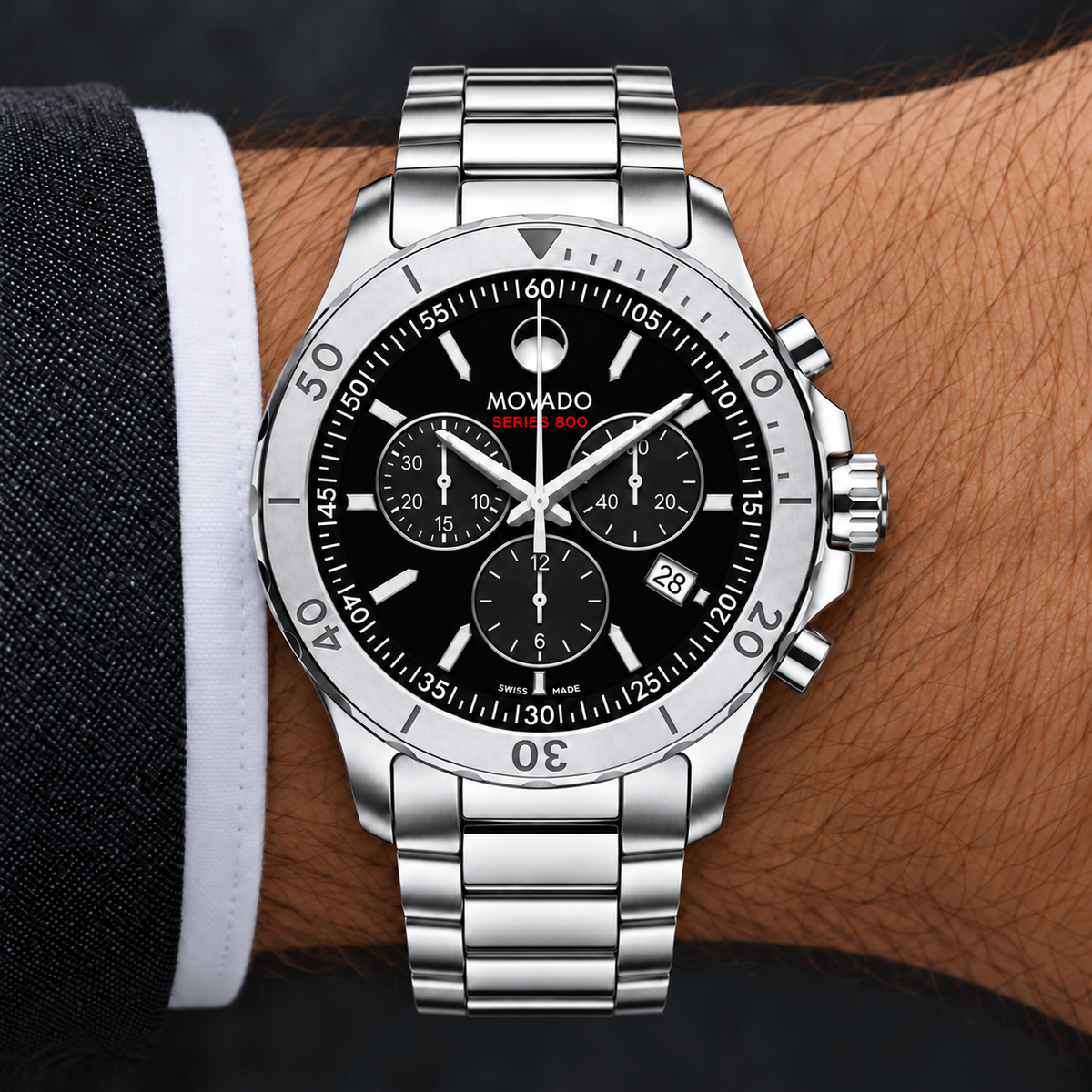 Movado Series 800 Chronograph 42mm Black Dial Men's Watch 2600110 — wrist