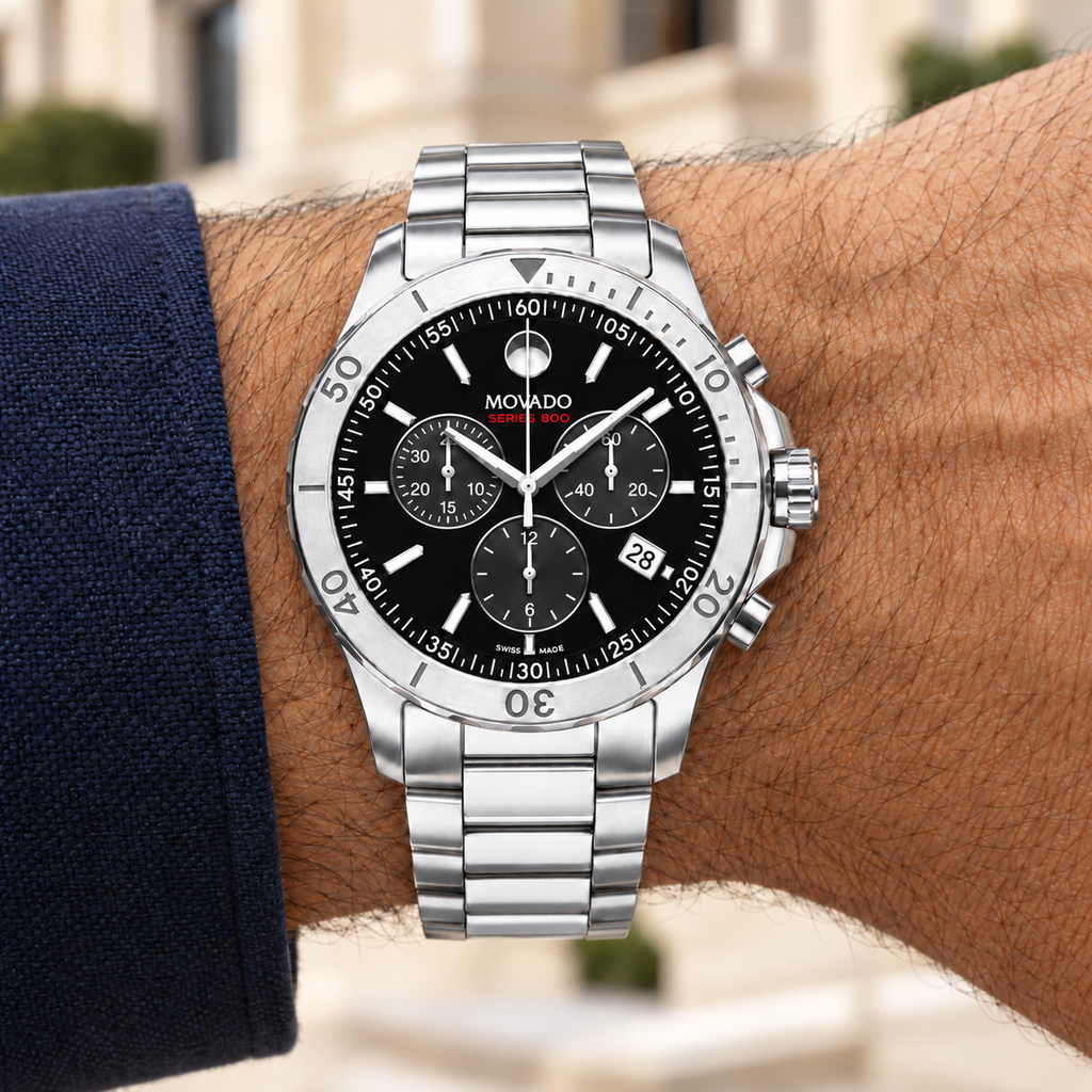 Movado Series 800 Chronograph 42mm Black Dial Men's Watch 2600110 — wrist alternate