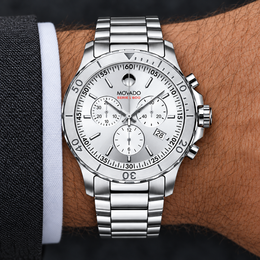 Movado Series 800 Chronograph 42mm Silver Dial Men's Watch 2600111 — wrist