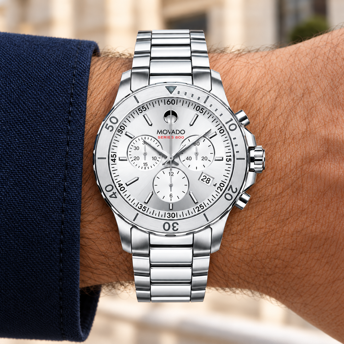 Movado Series 800 Chronograph 42mm Silver Dial Men's Watch 2600111 — wrist alternate