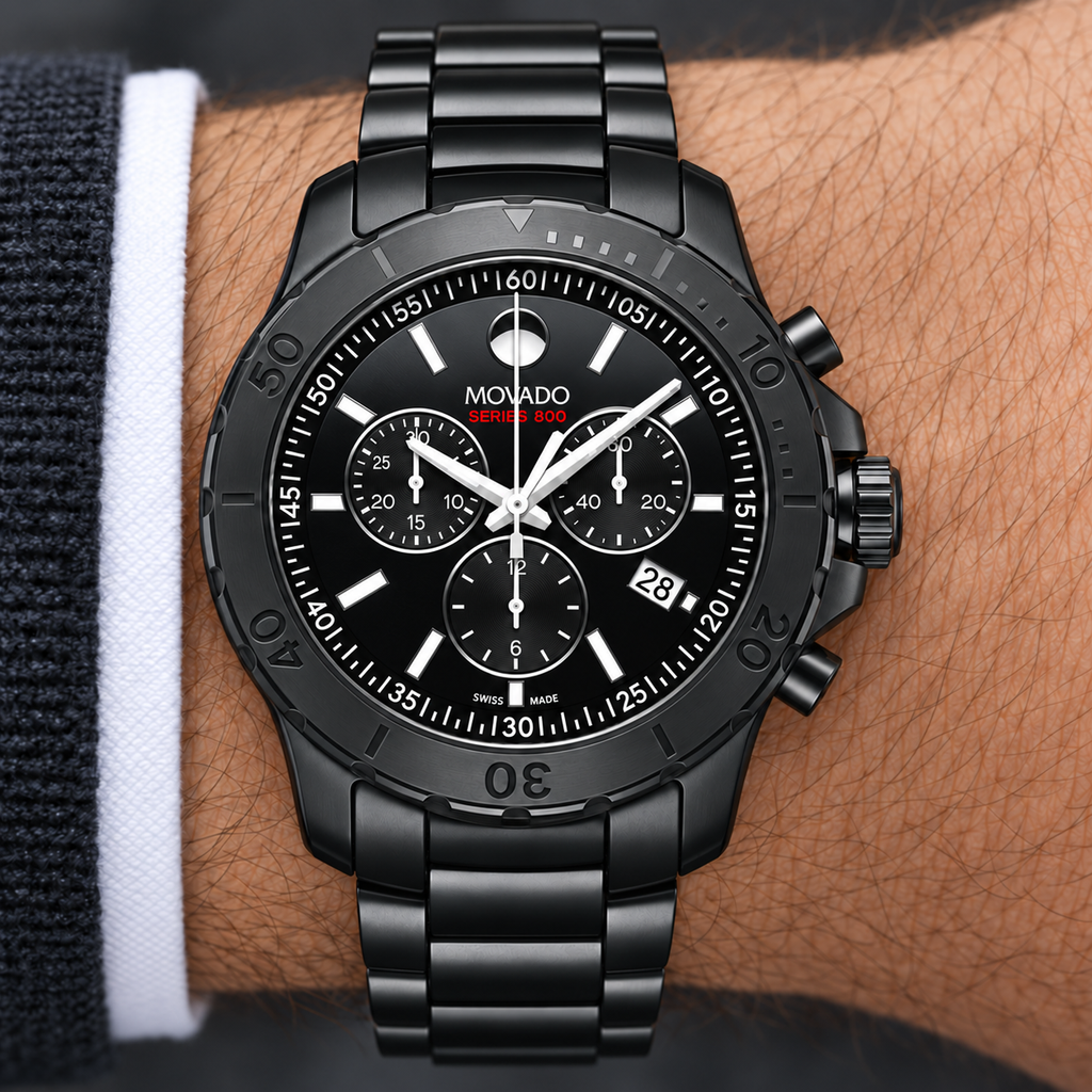 Movado Series 800 Chronograph 42mm Black Dial Men's Watch 2600119 — dial detail