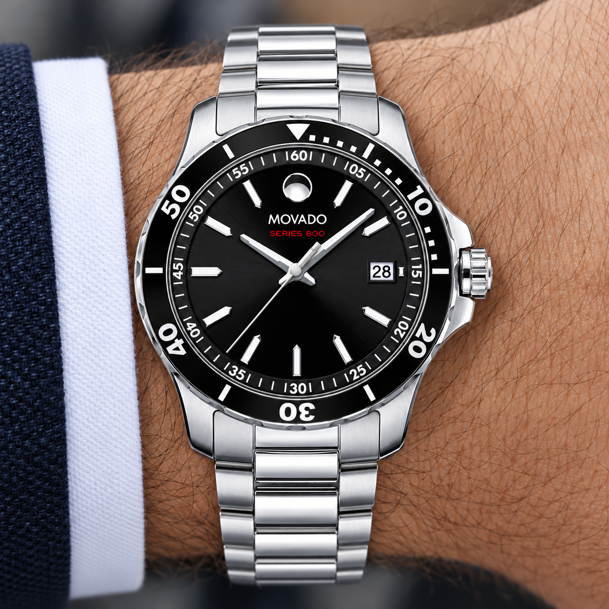 Movado Series 800 40mm Black Dial Men's Watch 2600135 — dial detail