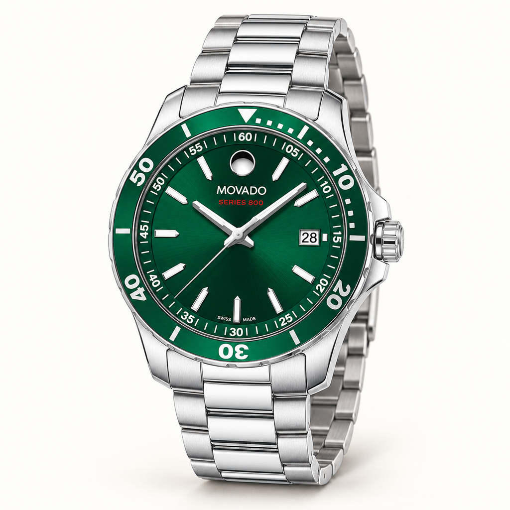 Movado Series 800 40mm Green Dial Men's Watch 2600136 — three quarter