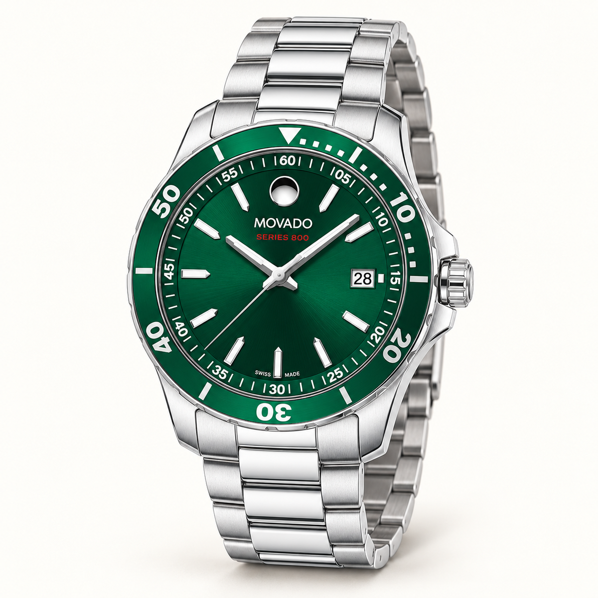 Movado Series 800 40mm Green Dial Men's Watch 2600136 — three quarter