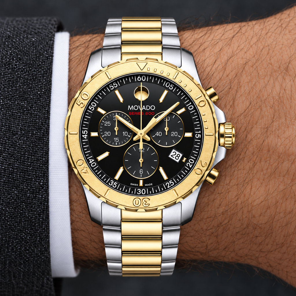 Movado Series 800 Chronograph 42mm Black Dial Men's Watch 2600138 — wrist