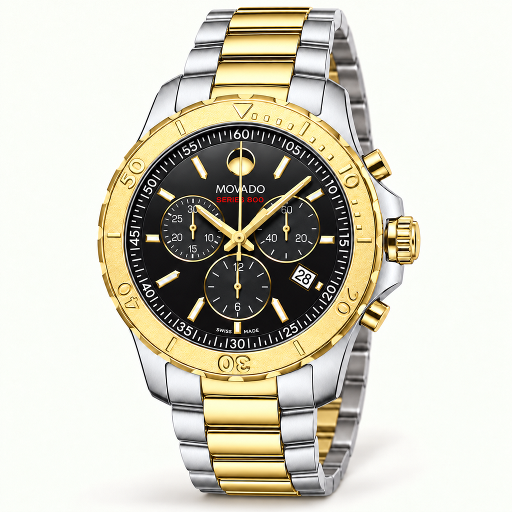 Movado Series 800 Chronograph 42mm Black Dial Men's Watch 2600138 — three quarter
