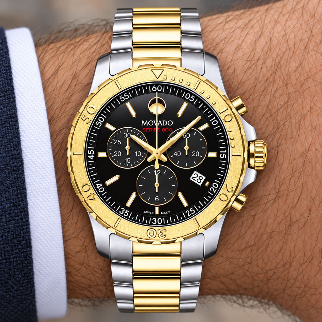 Movado Series 800 Chronograph 42mm Black Dial Men's Watch 2600138 — dial detail