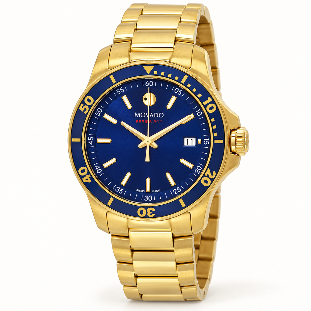 Movado Series 800 40mm Blue Dial Men's Watch 2600144 — three quarter