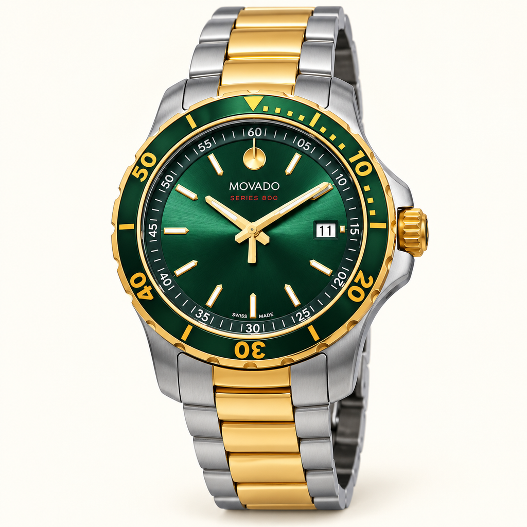 Movado Series 800 40mm Green Dial Men's Watch 2600147 — three quarter
