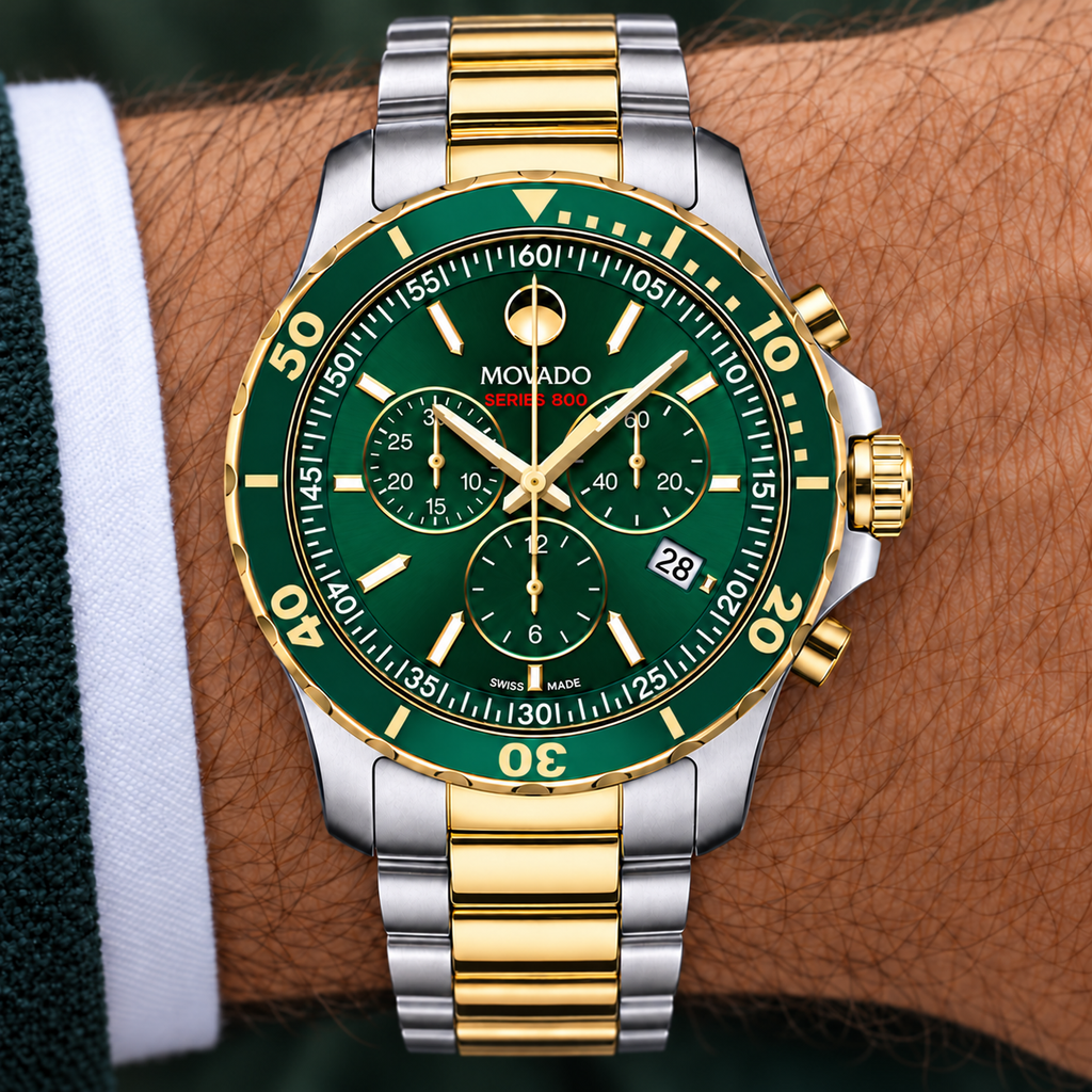 Movado Series 800 Chronograph 42mm Green Dial Men's Watch 2600148 — dial detail