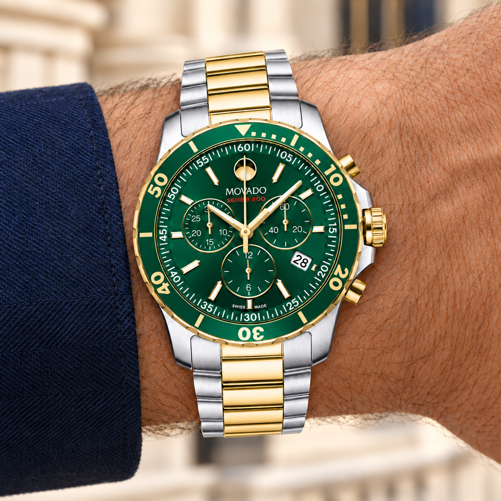 Movado Series 800 Chronograph 42mm Green Dial Men's Watch 2600148 — wrist alternate