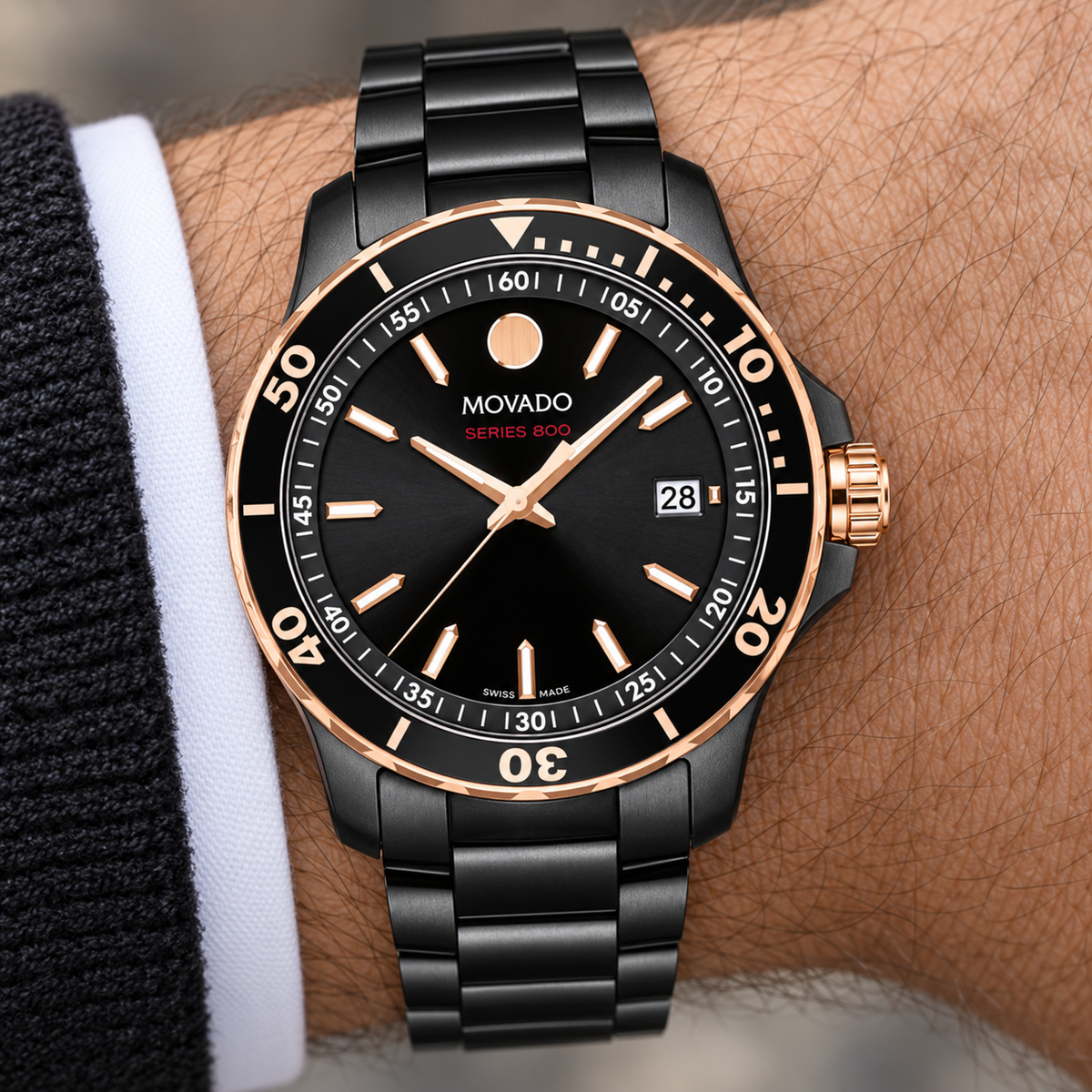Movado Series 800 40mm Black Dial Men's Watch 2600162 — dial detail