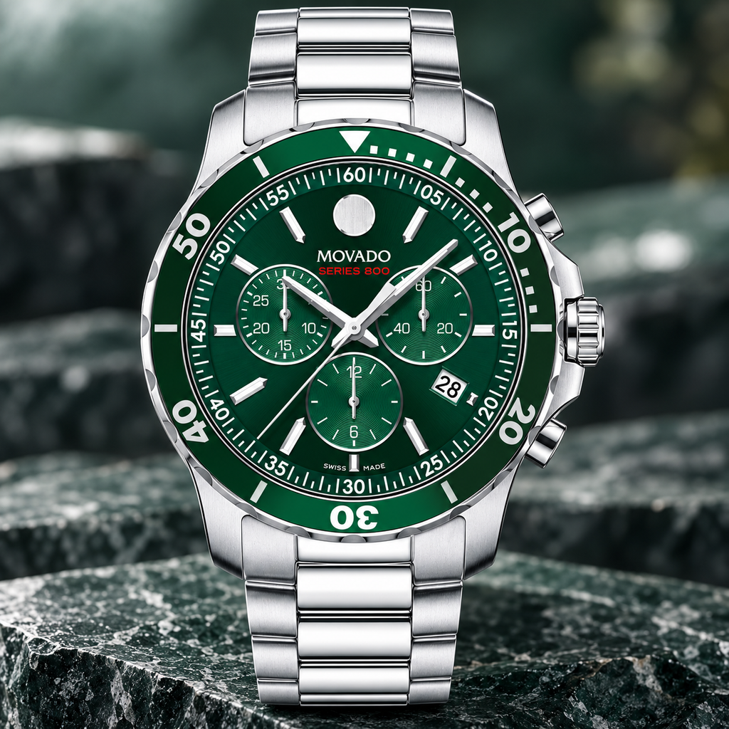 Movado Series 800 Chronograph 42mm Green Dial Men's Watch 2600179 — dial detail