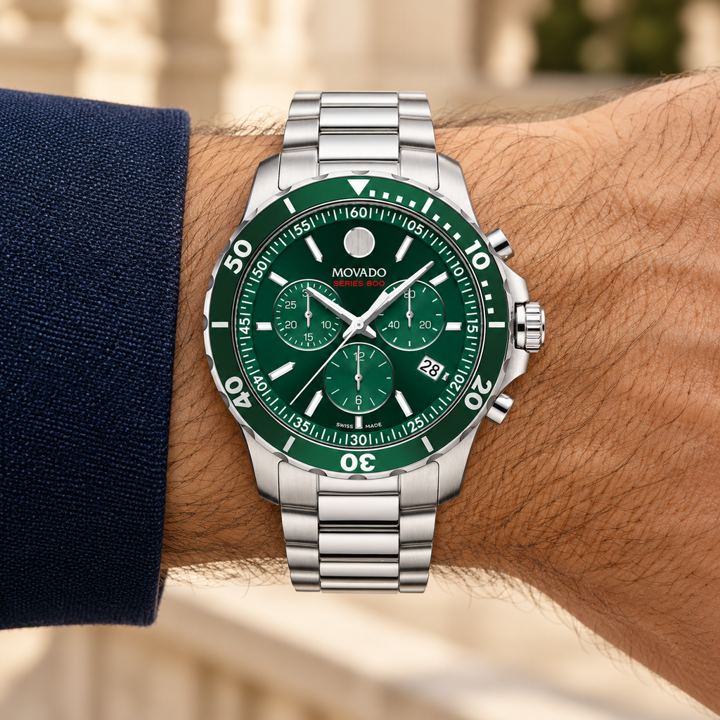 Movado Series 800 Chronograph 42mm Green Dial Men's Watch 2600179 — wrist alternate