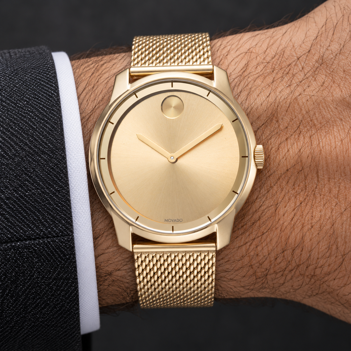 Movado BOLD 44mm Gold Dial Men's Watch 3600373 — wrist