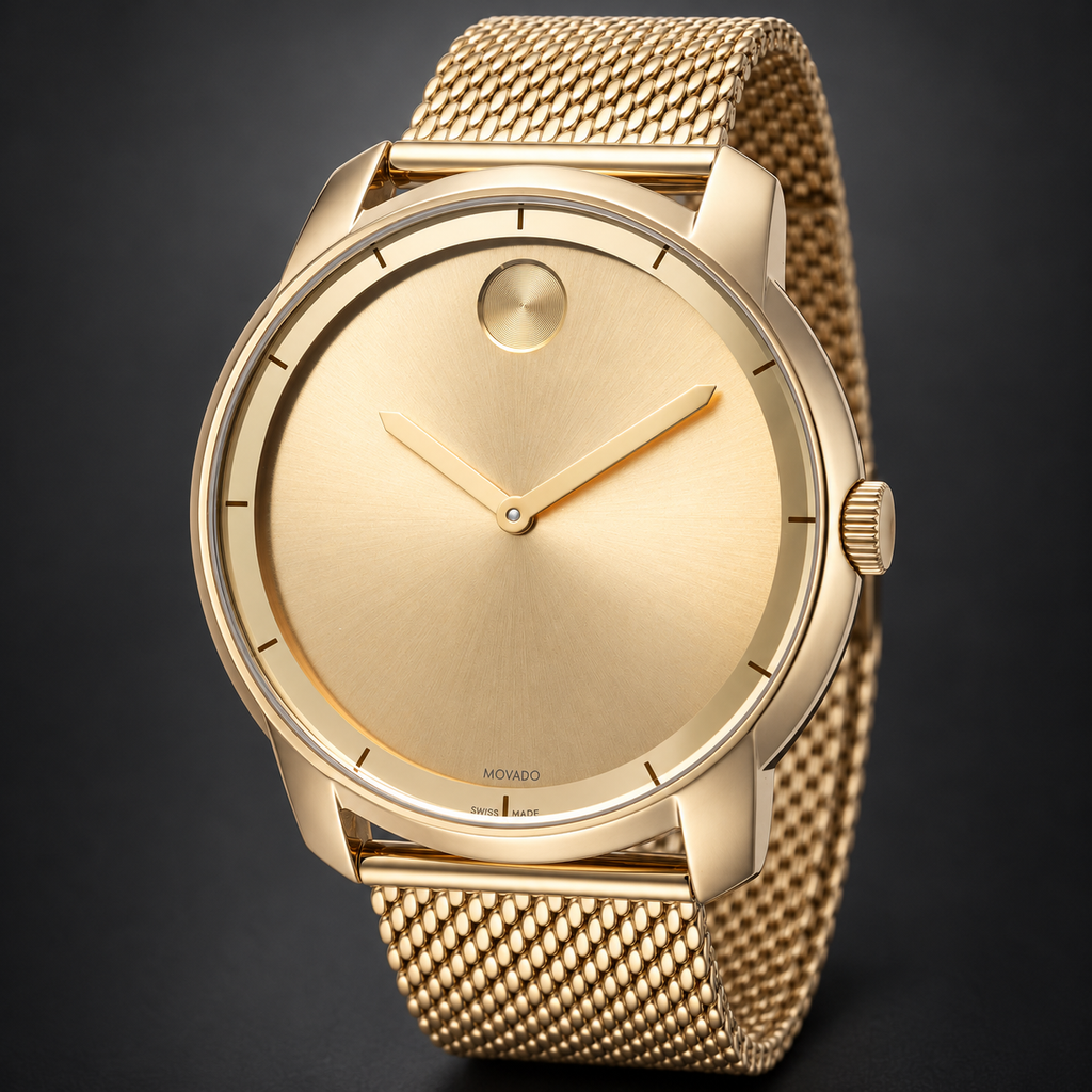 Movado BOLD 44mm Gold Dial Men's Watch 3600373 — three quarter