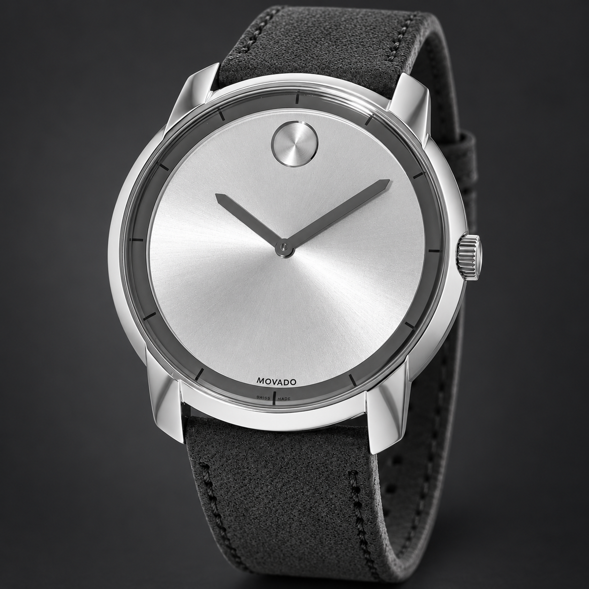 Movado BOLD 44mm Silver Dial Men's Watch 3600468 — three quarter