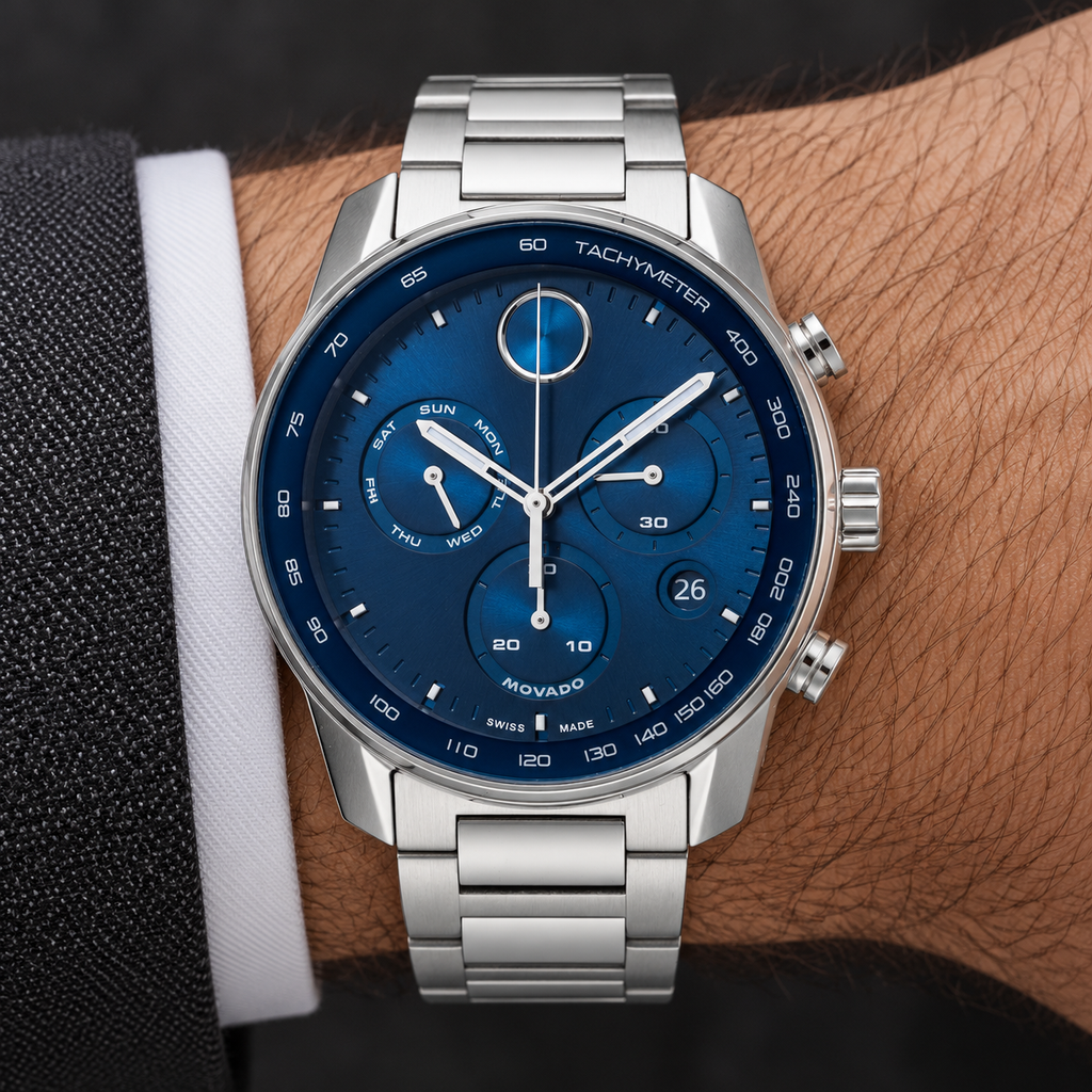 Movado BOLD Verso Chronograph 44mm Blue Dial Men's Watch 3600865 — wrist