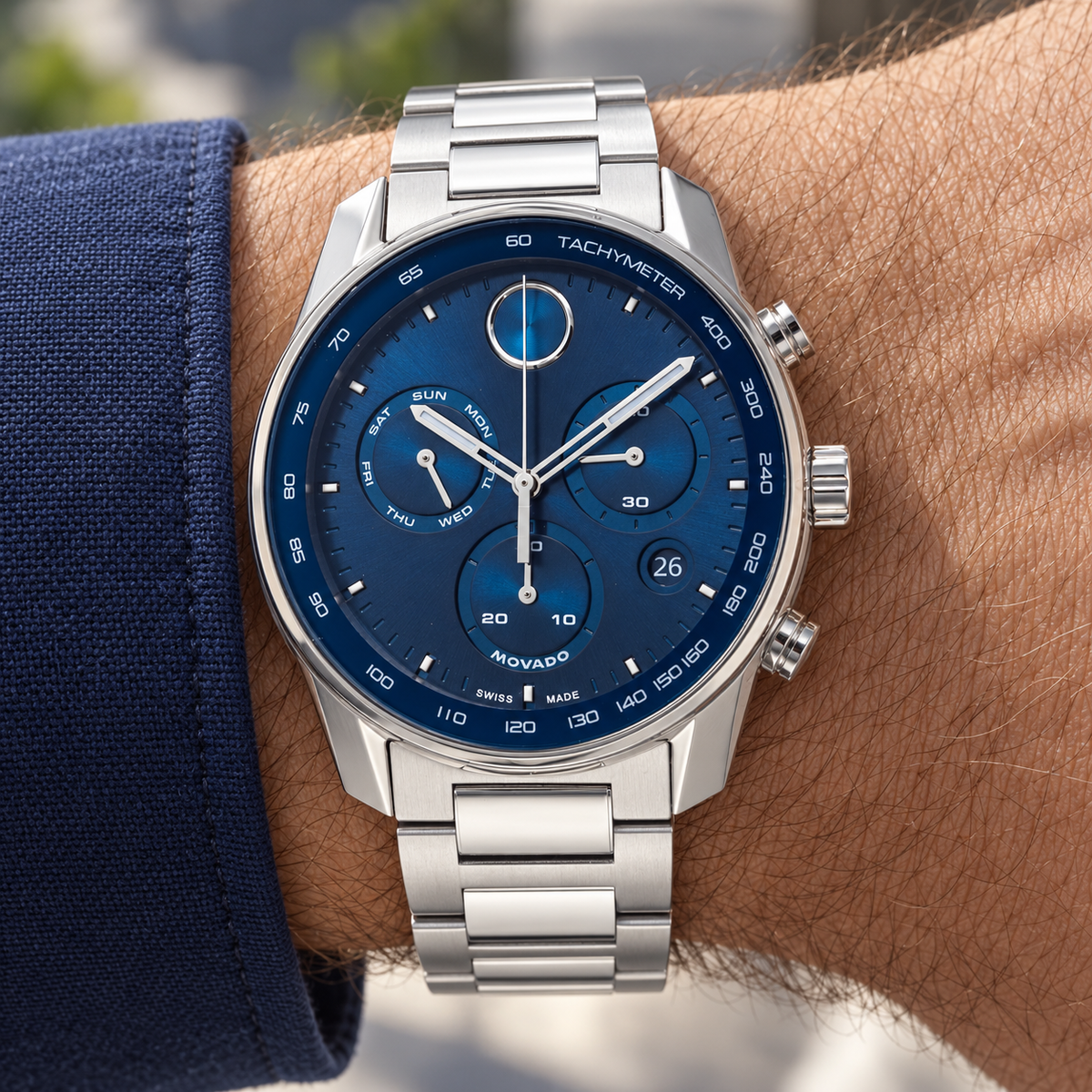 Movado BOLD Verso Chronograph 44mm Blue Dial Men's Watch 3600865 — wrist alternate