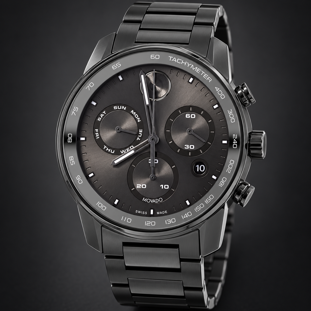 Movado BOLD Verso Chronograph 44mm Grey Dial Men's Watch 3600867 — three quarter
