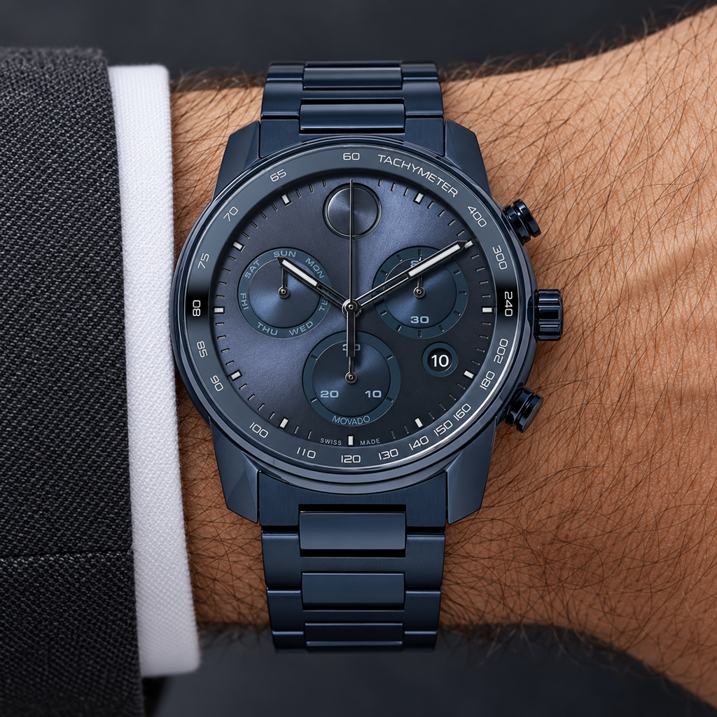 Movado BOLD Verso Chronograph 44mm Blue Dial Men's Watch 3600868 — wrist
