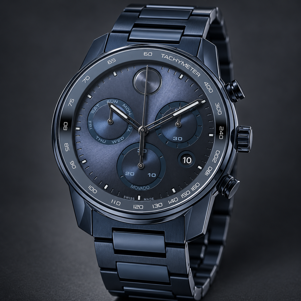 Movado BOLD Verso Chronograph 44mm Blue Dial Men's Watch 3600868 — three quarter
