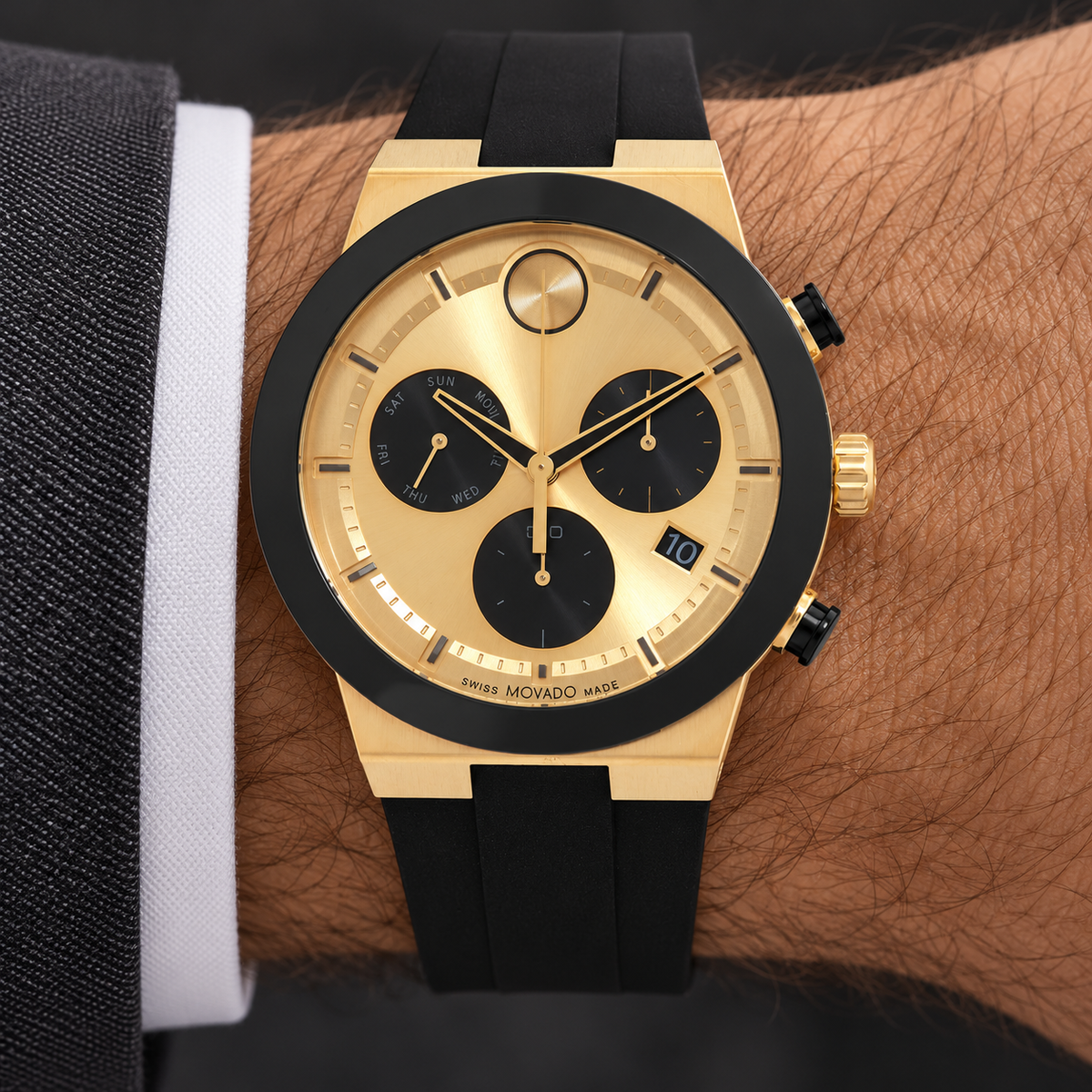 Movado BOLD Fusion Chronograph 44mm Yellow Gold Dial Men's Watch 3600895 — wrist