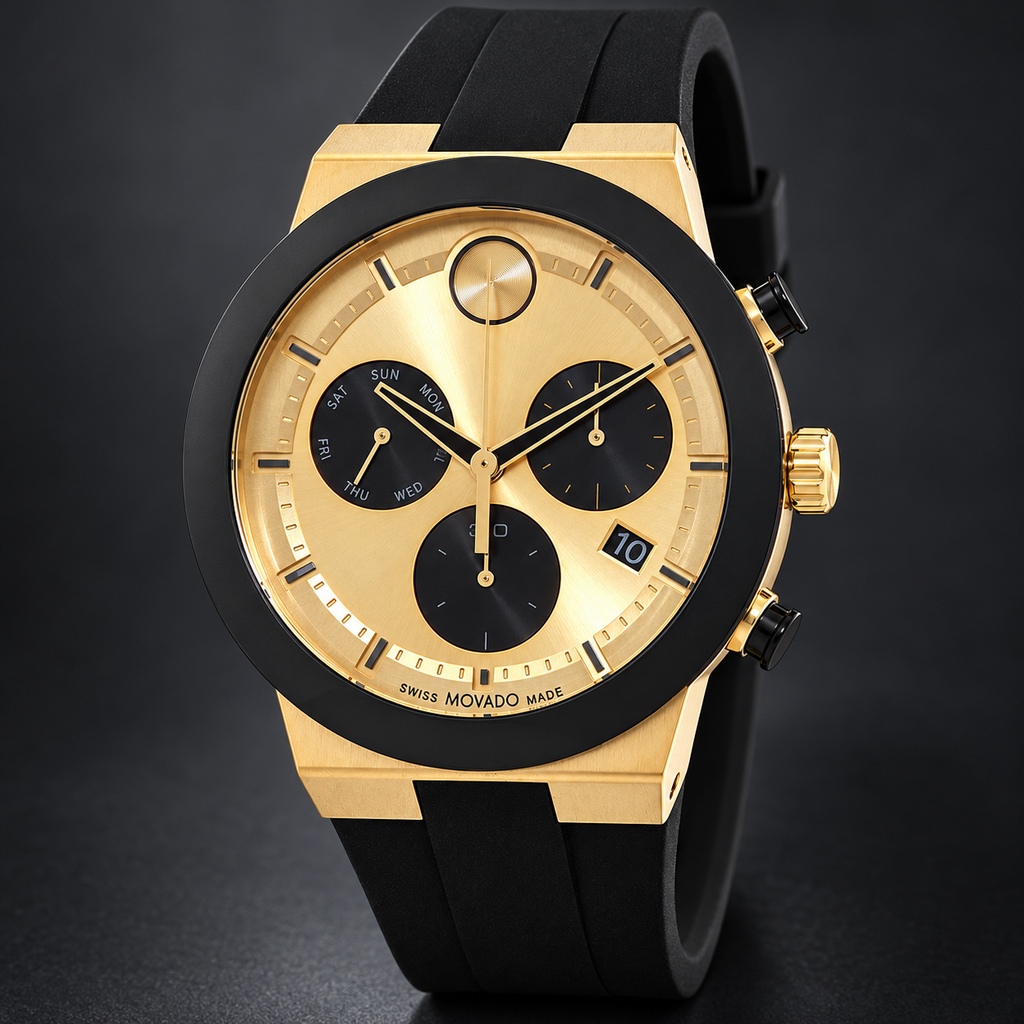 Movado BOLD Fusion Chronograph 44mm Yellow Gold Dial Men's Watch 3600895 — three quarter