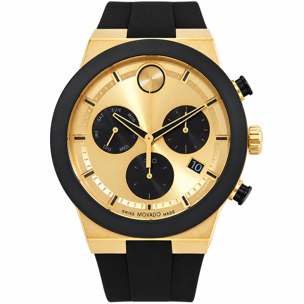 Movado BOLD Fusion Chronograph 44mm Yellow Gold Dial Men's Watch 3600895 — dial detail