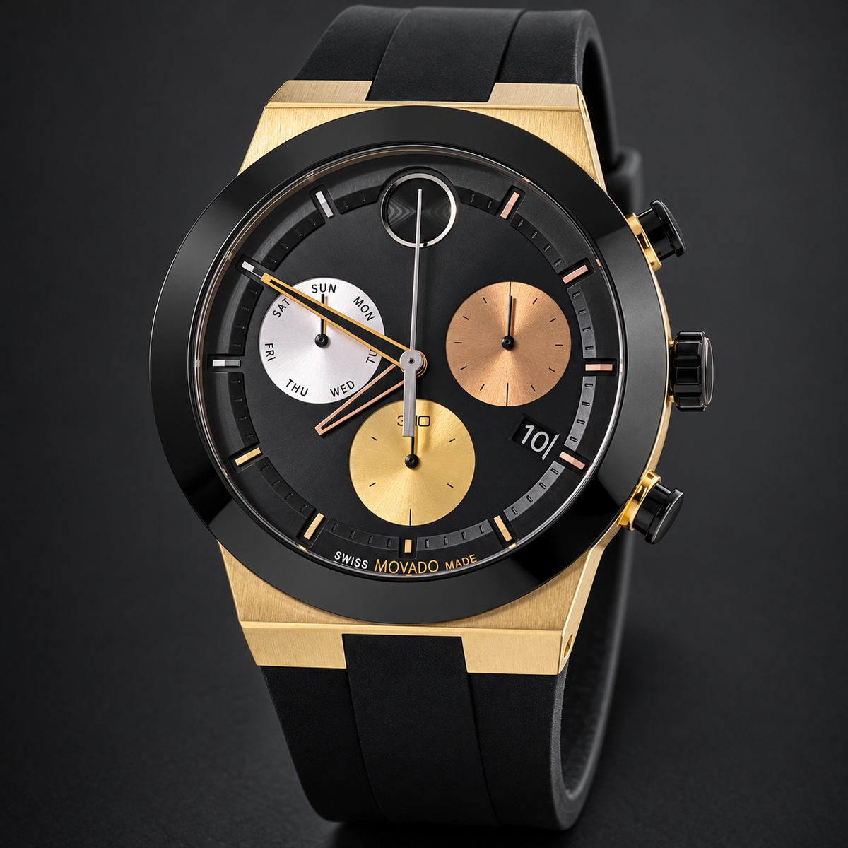 Movado BOLD Fusion Chronograph 44mm Black Dial Men's Watch 3600896 — three quarter