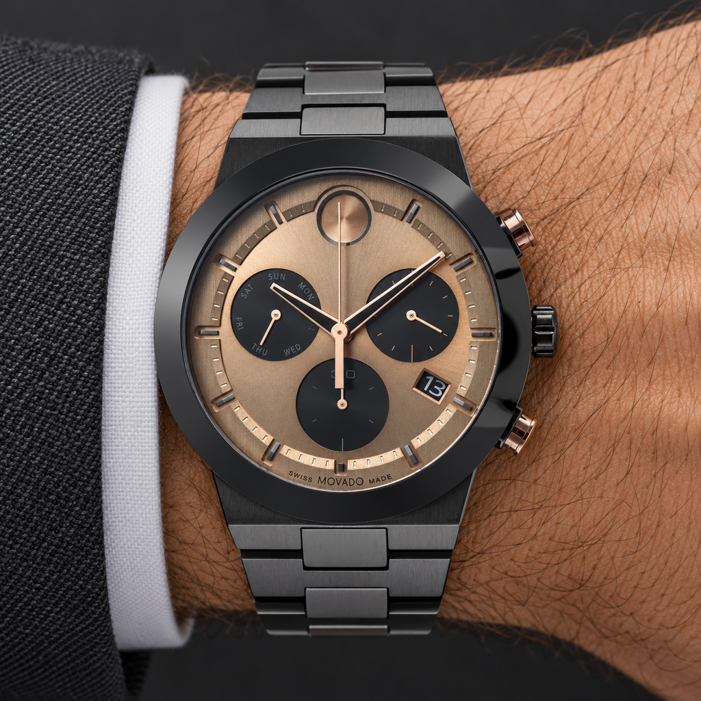 Movado BOLD Fusion Chronograph 44.5mm Bronze Dial Men's Watch 3600897 — wrist