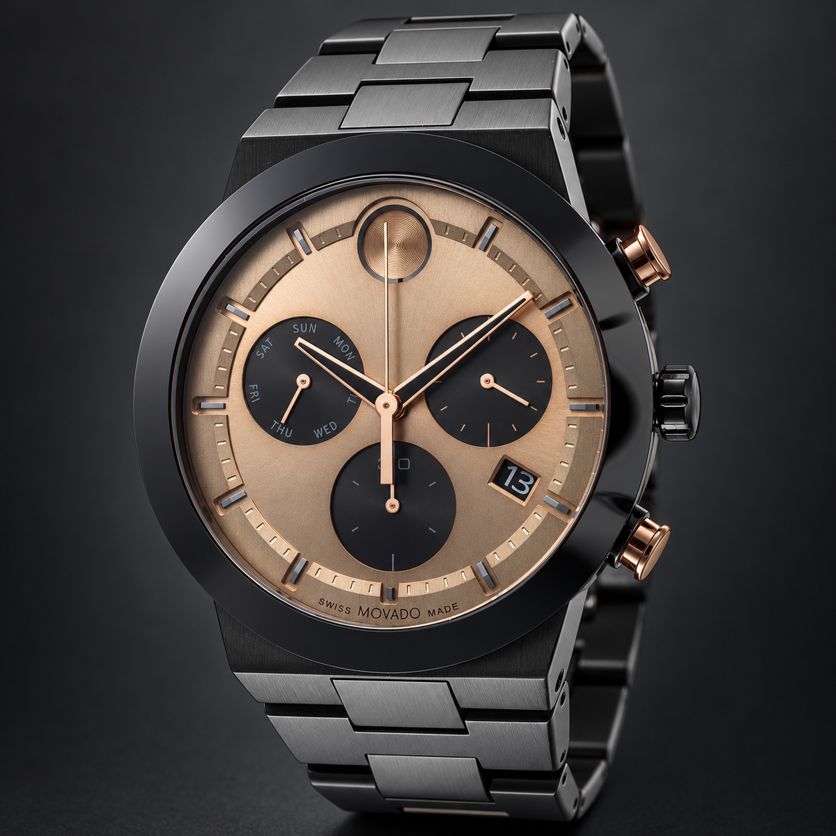 Movado BOLD Fusion Chronograph 44.5mm Bronze Dial Men's Watch 3600897 — three quarter