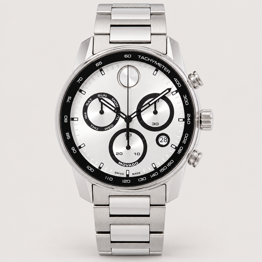 Movado BOLD Verso Chronograph 44mm Silver Dial Men's Watch 3600905 — front