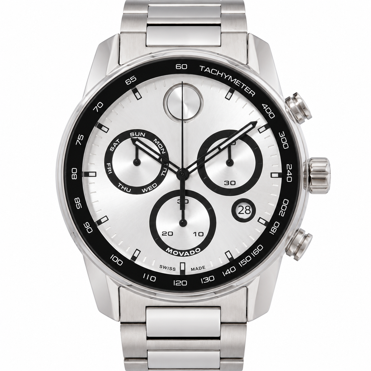 Movado BOLD Verso Chronograph 44mm Silver Dial Men's Watch 3600905 — dial detail