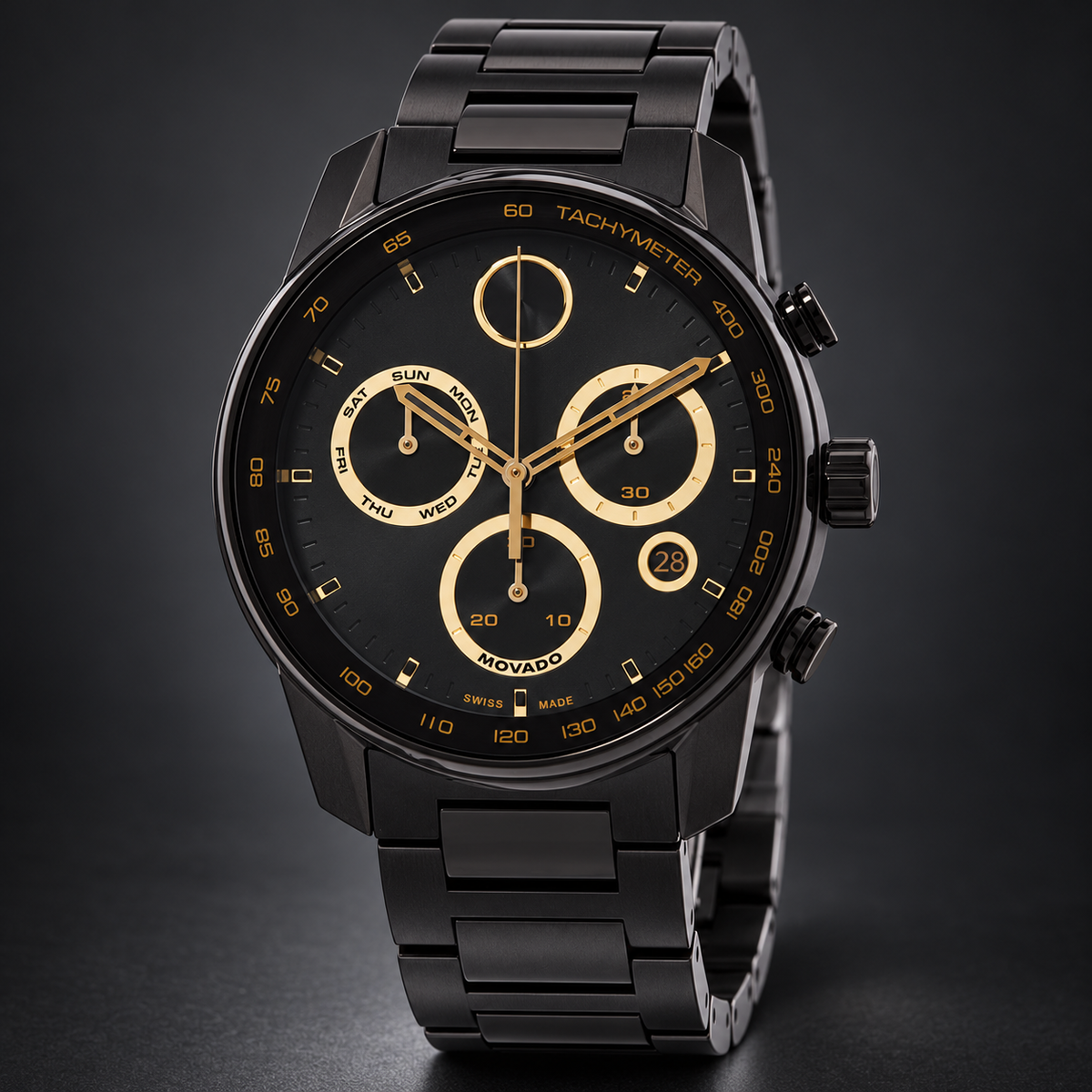 Movado BOLD Verso Chronograph 44mm Black Dial Men's Watch 3600906 — three quarter