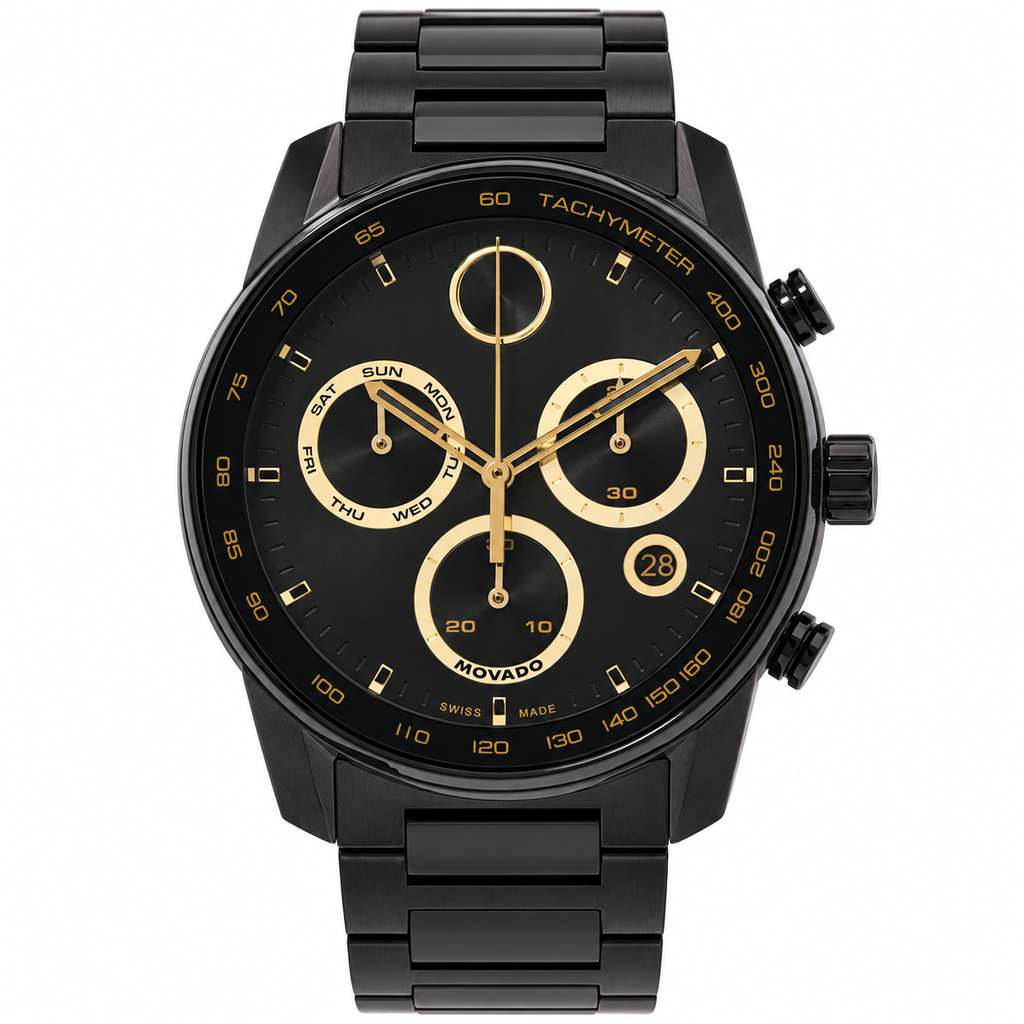 Movado BOLD Verso Chronograph 44mm Black Dial Men's Watch 3600906 — dial detail